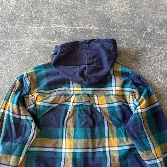 Eddie Bauer Flannel Hooded Jacket Womens S Blue Plaid Button Up Pockets Outdoor - Picture 5 of 9